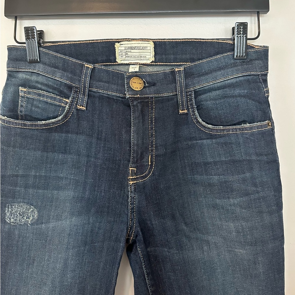 Current/Elliott The Stiletto Skinny Jeans Dark Wash Distressed Size 27 - Picture 2 of 3